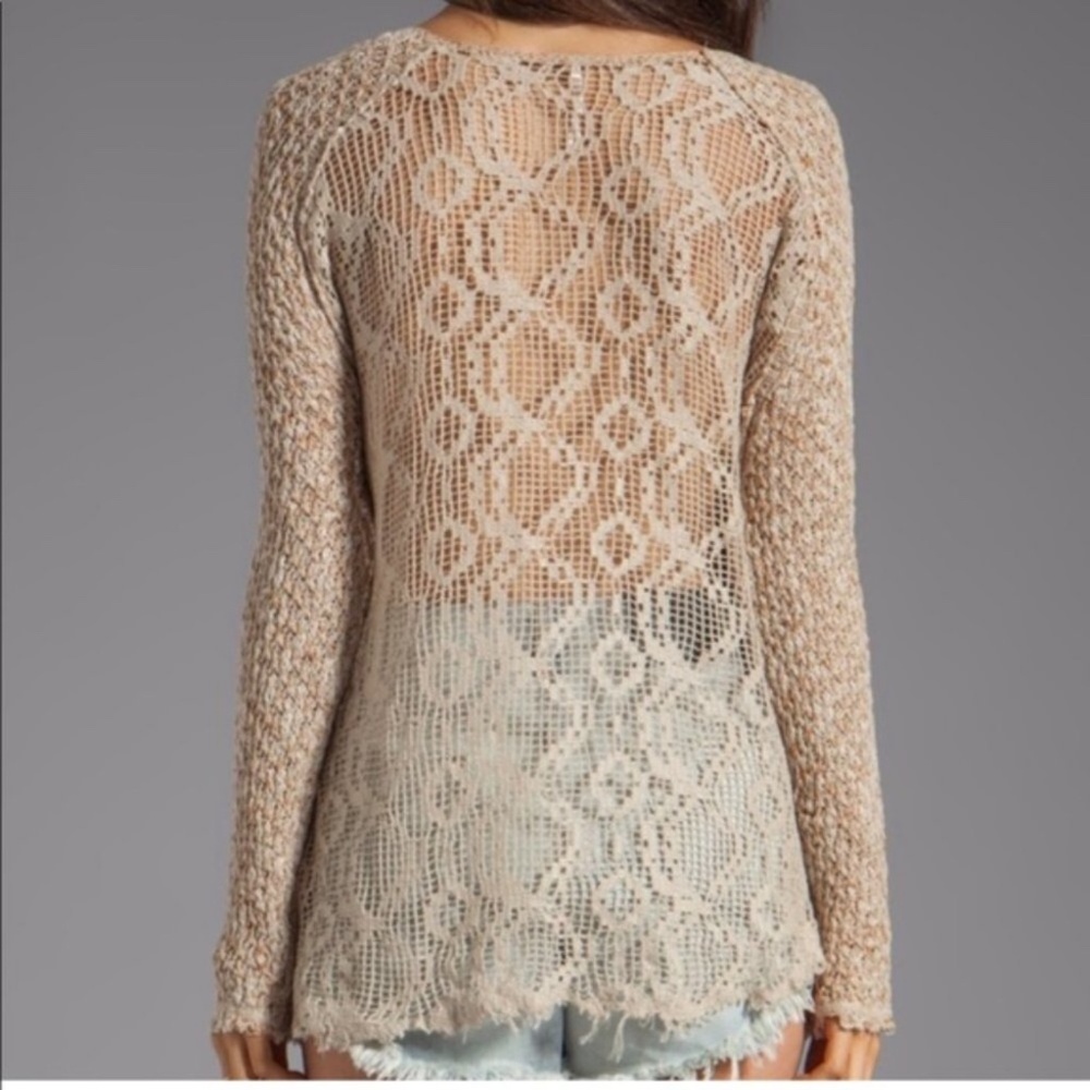 Free People Poppyseed Yarn Pullover Sweater in Oatmeal Amber Combo M - Picture 2 of 7